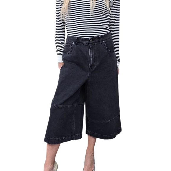 Tibi Black Denim Culottes Wide Leg Cropped Jeans High Rise Size 28 - Picture 2 of 10